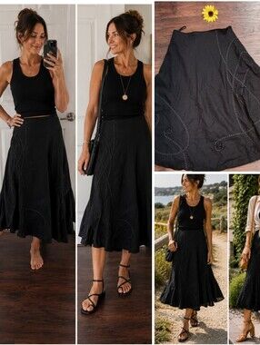 AUTOGRAPH LINEN BLACK EMBROIDERED SKIRT